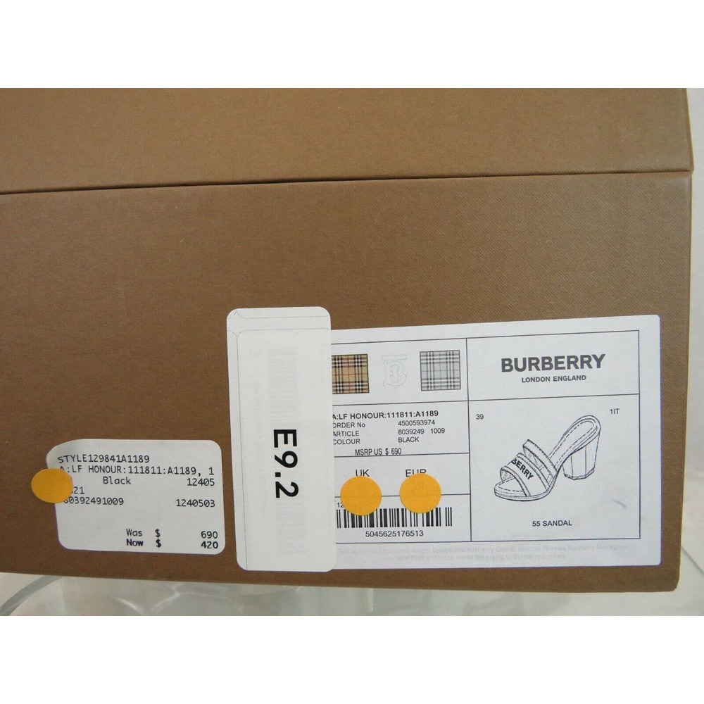 NIB BURBERRY HONOUR BLACK LEATHER LOGO SLIDE SANDALS MULE PUMPS 38 ITALY $690 - Picture 12 of 12